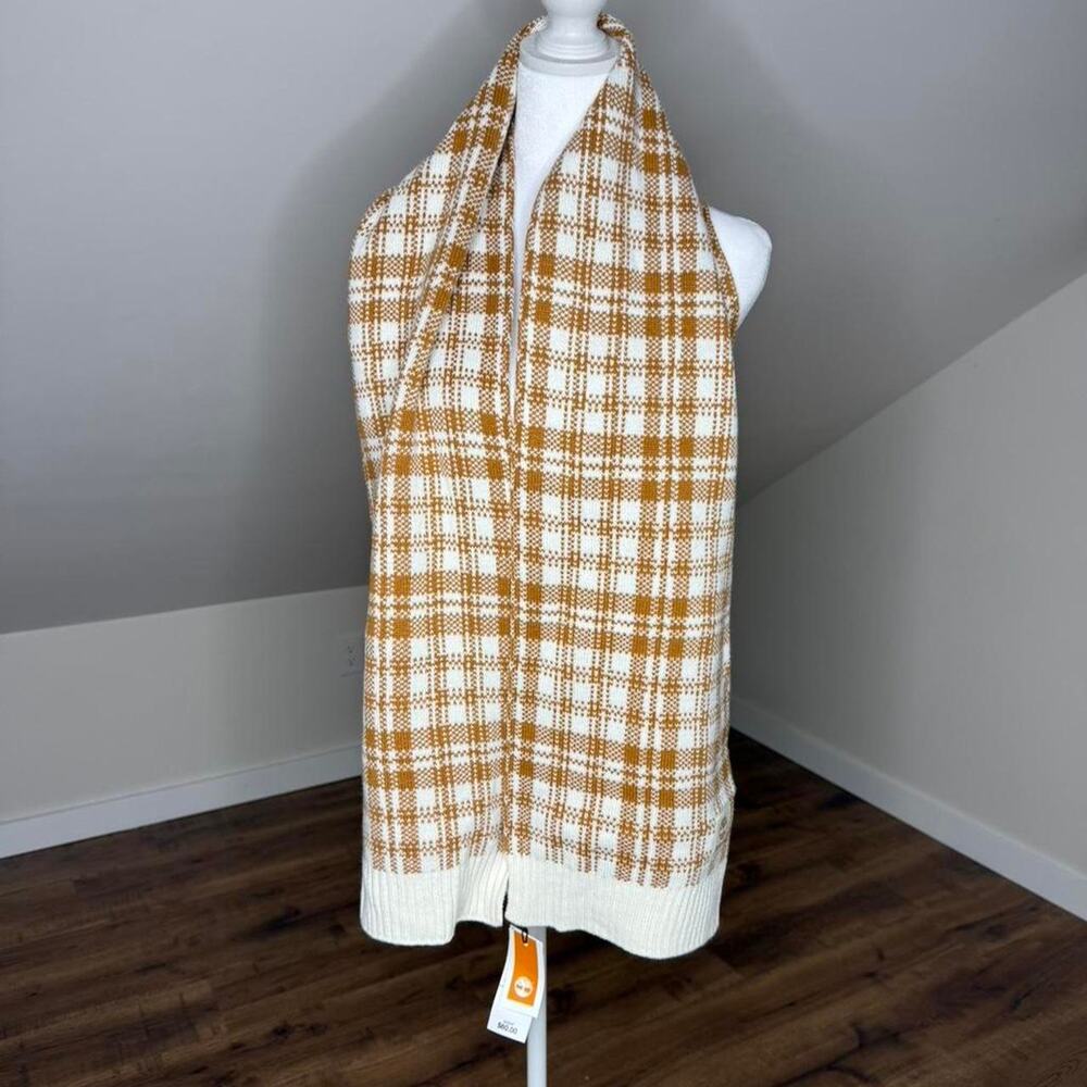 NWT‎ Timberland brown white plaid knit scarf